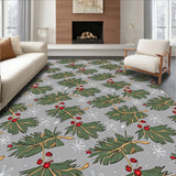 Festive Pine Wreath Motif with Berries and Delicate Snowflake Accents(Green)