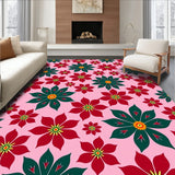 Festive Poinsettia Bloom Design Boho Style Decorative Floor Covering(Pink)
