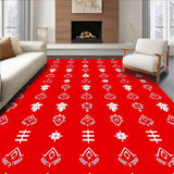 Merry Mosaic with Interwoven Plaid and Stylized Holiday Symbols(Red)