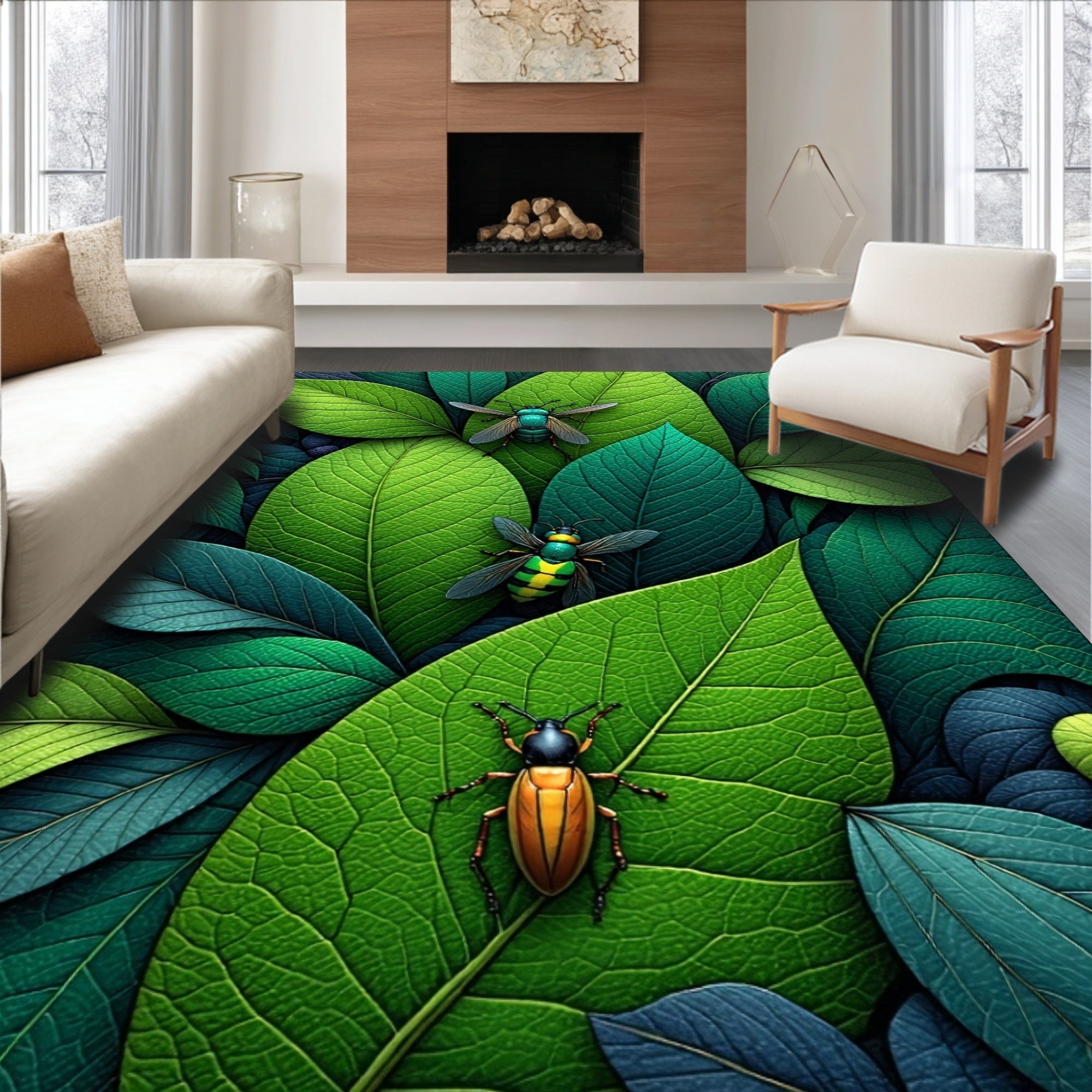 Ultra Soft Area Rug, Non Slip, Stain Resistant, Washable Area Rugs for Living Room, Bedroom, Insect Print Fantasy(Green) - ODIKA