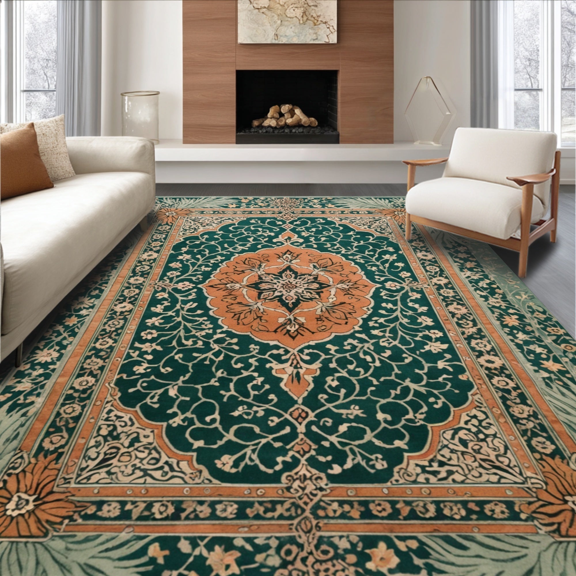 Ultra Soft Area Rug, Non Slip, Stain Resistant, Washable Area Rugs for Living Room, Bedroom, Boho Vintage Soft Non-Slip Living Room(Green) - ODIKA
