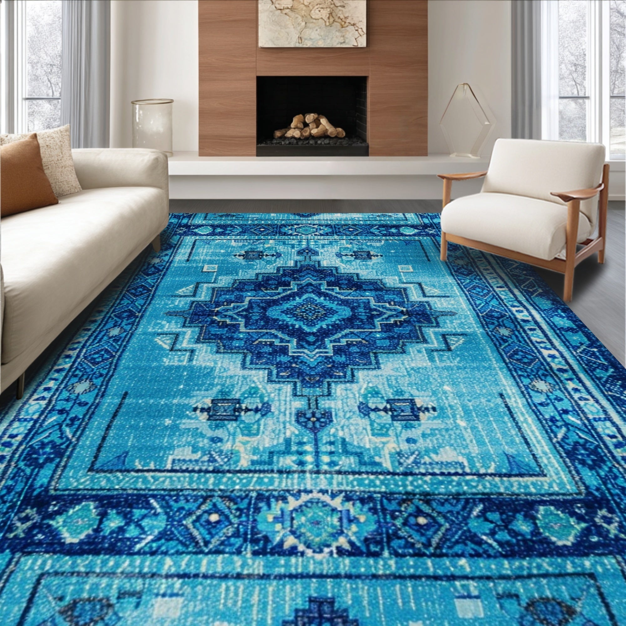 Ultra Soft Area Rug, Non Slip, Stain Resistant, Washable Area Rugs for Living Room, Bedroom, Carousel Kids Playroom(Blue) - ODIKA