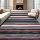 Modern Area Rug with Vibrant Striped Pattern in Grey Red and Black Hues(Gray)