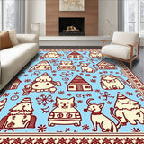 Joyful Cat and Reindeer Friends with Interlocking Snow Village Scene(Blue)