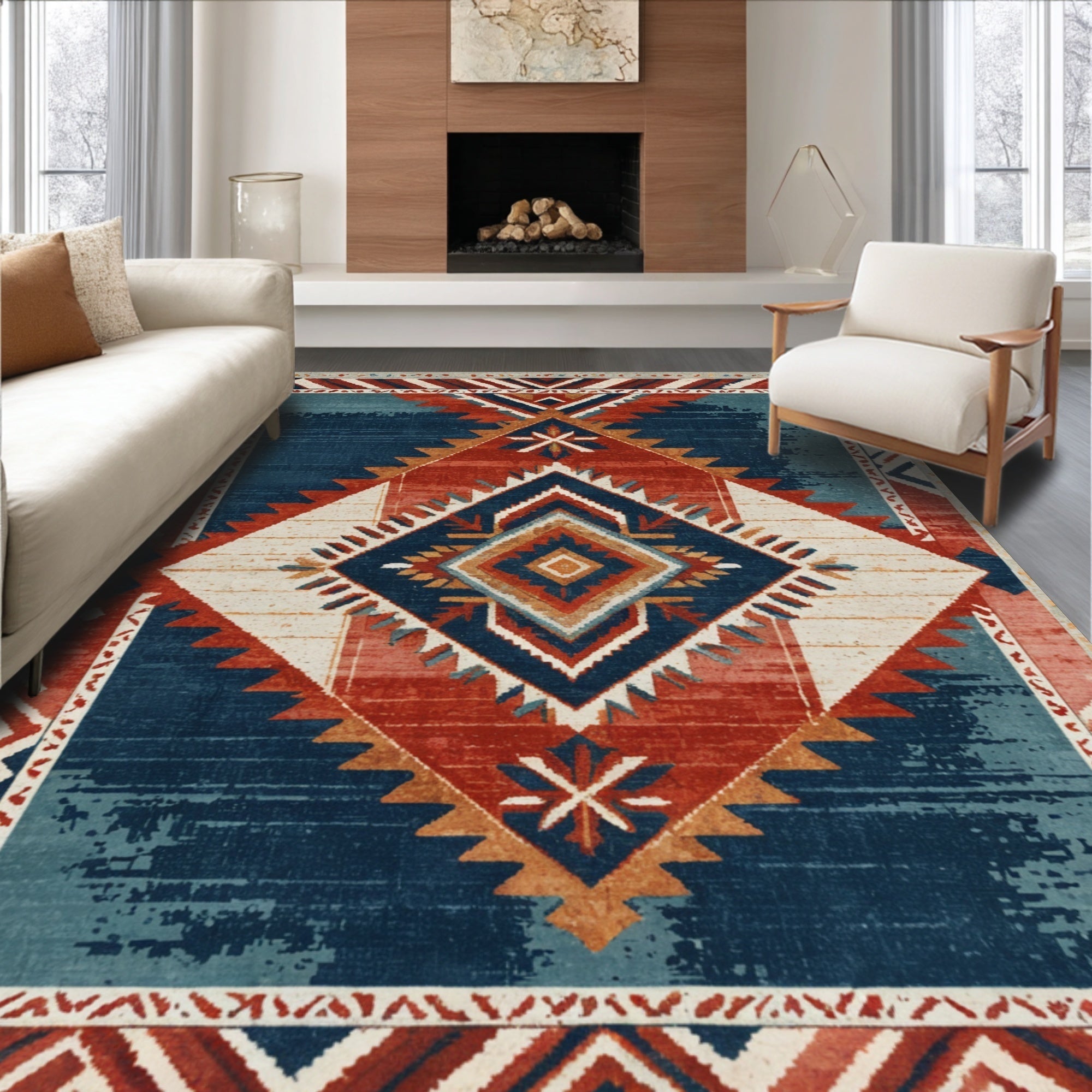 Ultra Soft Area Rug, Non Slip, Stain Resistant, Washable Area Rugs for Living Room, Bedroom, Soft Vintage Southwestern Reading Nook(Red) - ODIKA