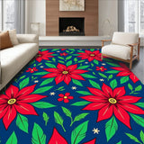 Christmas Poinsettia Floral Doormat Seasonal Botanical Entry(Red)
