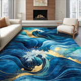 Gilded Ocean Weave All Weather Area Rug Non Shedding Deck(Blue)