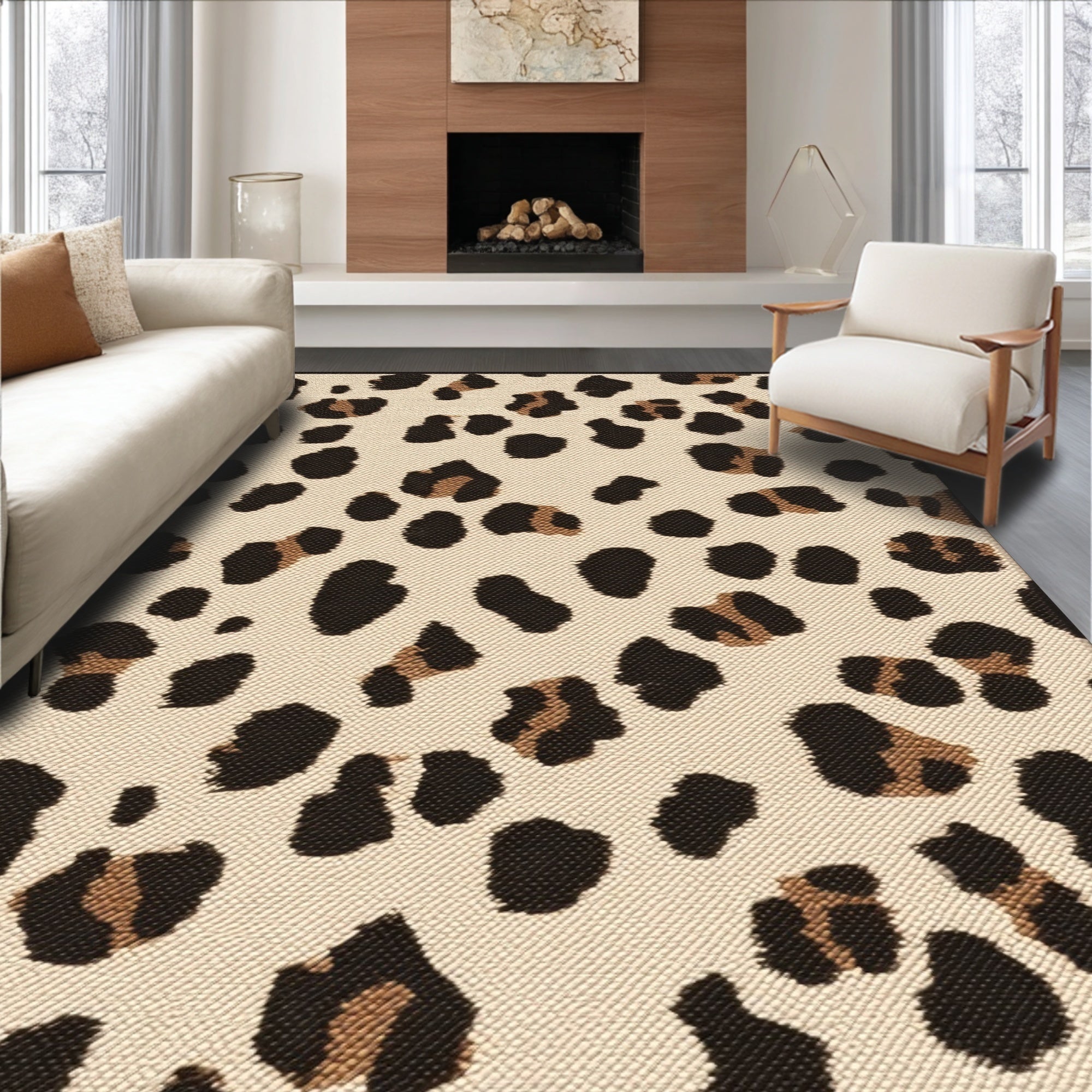 Ultra Soft Area Rug, Non Slip, Stain Resistant, Washable Area Rugs for Living Room, Bedroom, Modern Beige Leopard Print Plush Rug(Beige) - ODIKA
