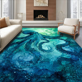 Marine Life Tentacle Watercolor Ocean Creature Non Slip Mat(Blue)