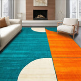 Abstract Geometric Design Area Rug in Teal and Burnt Orange(Blue)