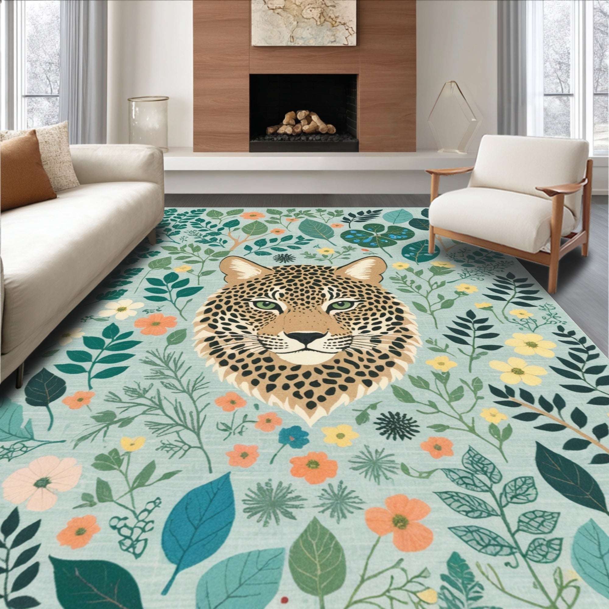Ultra Soft Area Rug, Non Slip, Stain Resistant, Washable Area Rugs for Living Room, Bedroom, Modern Colorful Jungle Animal Play Rug(Gray) - ODIKA