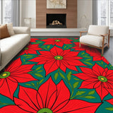 Merry Poinsettia Bloom Floor Covering with Holly Accents(Red)