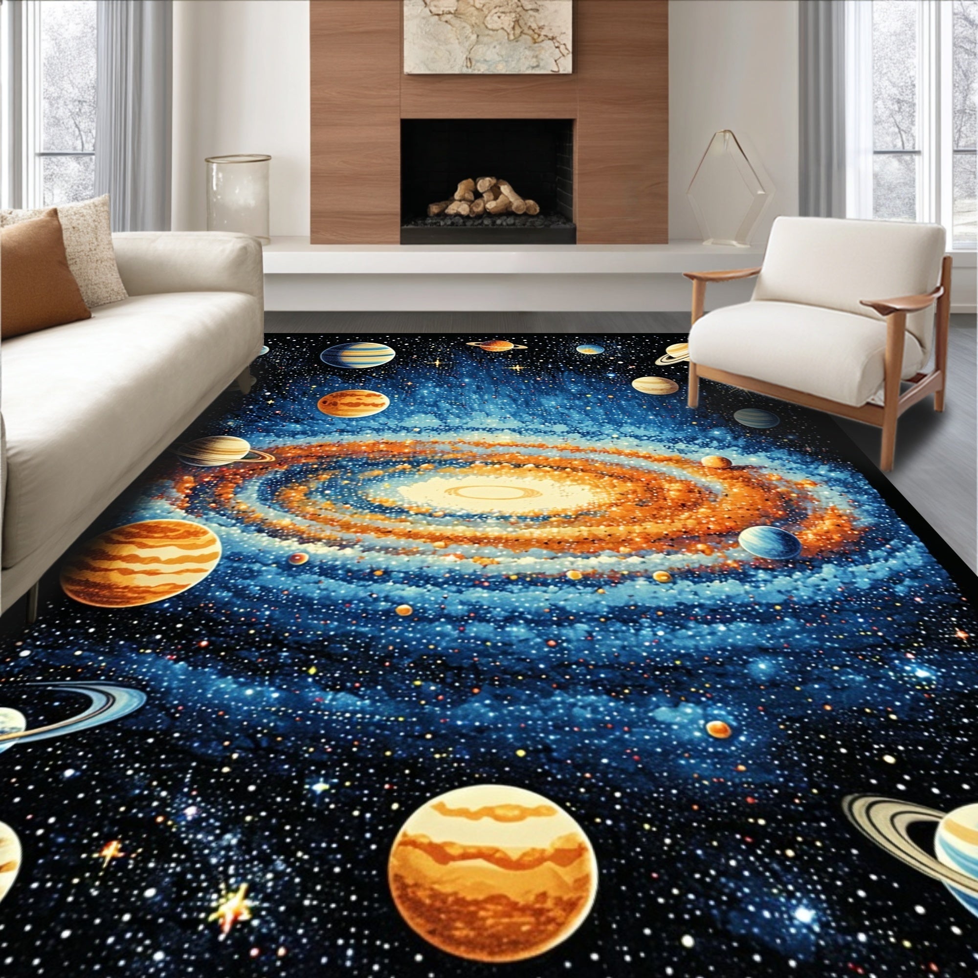 Ultra Soft Area Rug, Non Slip, Stain Resistant, Washable Area Rugs for Living Room, Bedroom, Educational Solar System Playmat Rug(Blue) - ODIKA