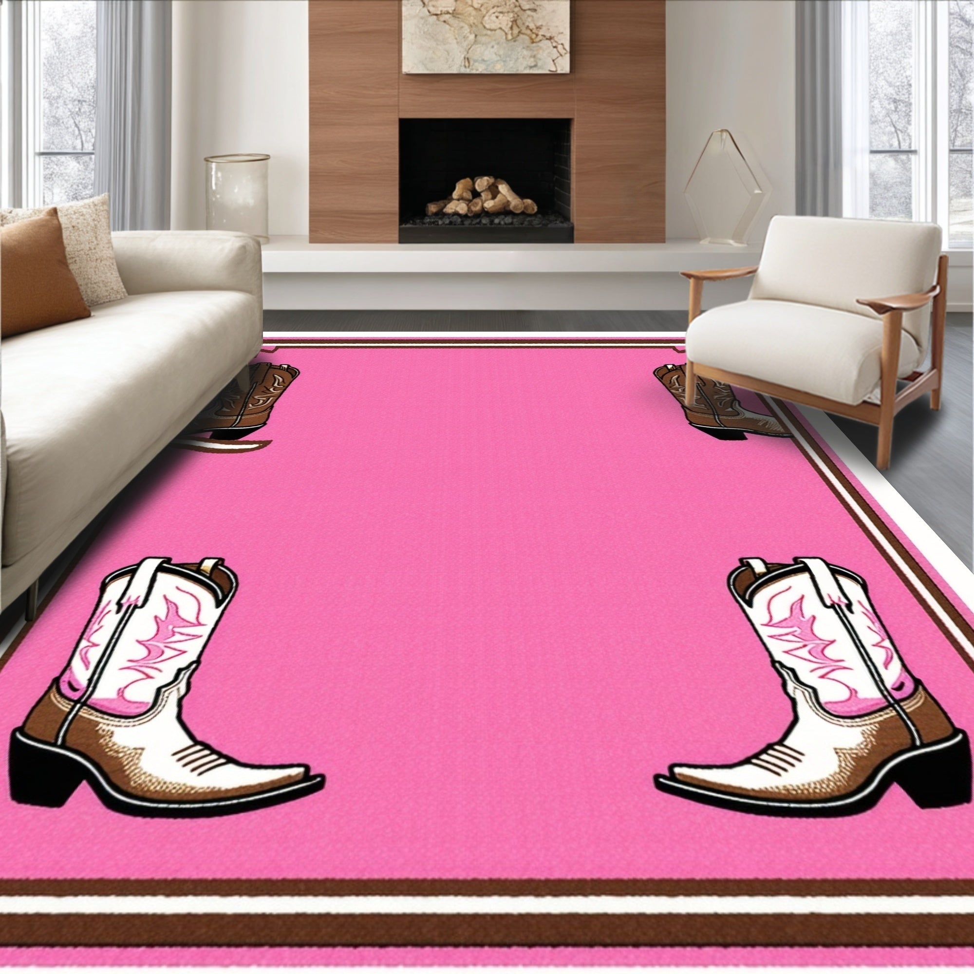 Ultra Soft Area Rug, Non Slip, Stain Resistant, Washable Area Rugs for Living Room, Bedroom, Cowgirl Boots Western(Pink) - ODIKA