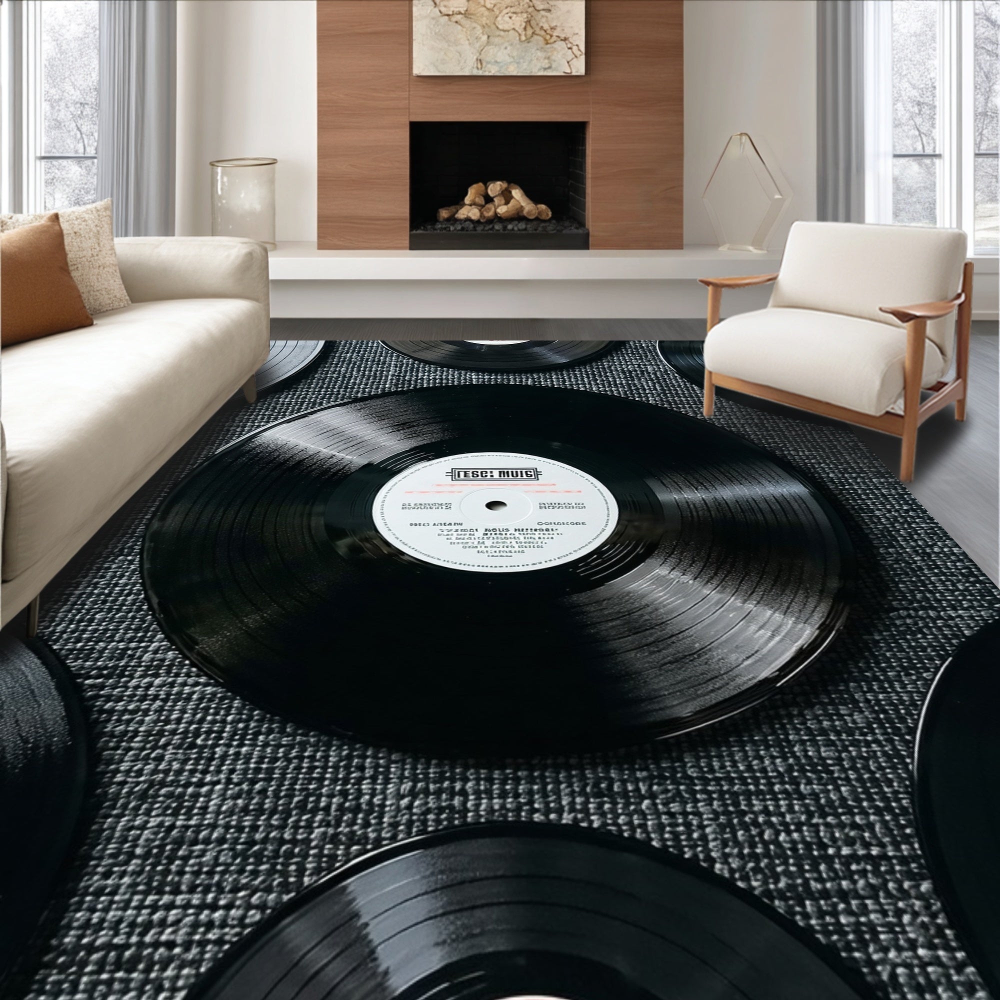 Ultra Soft Area Rug, Non Slip, Stain Resistant, Washable Area Rugs for Living Room, Bedroom, Retro Vinyl Record Non-Slip Area Rug(Black) - ODIKA