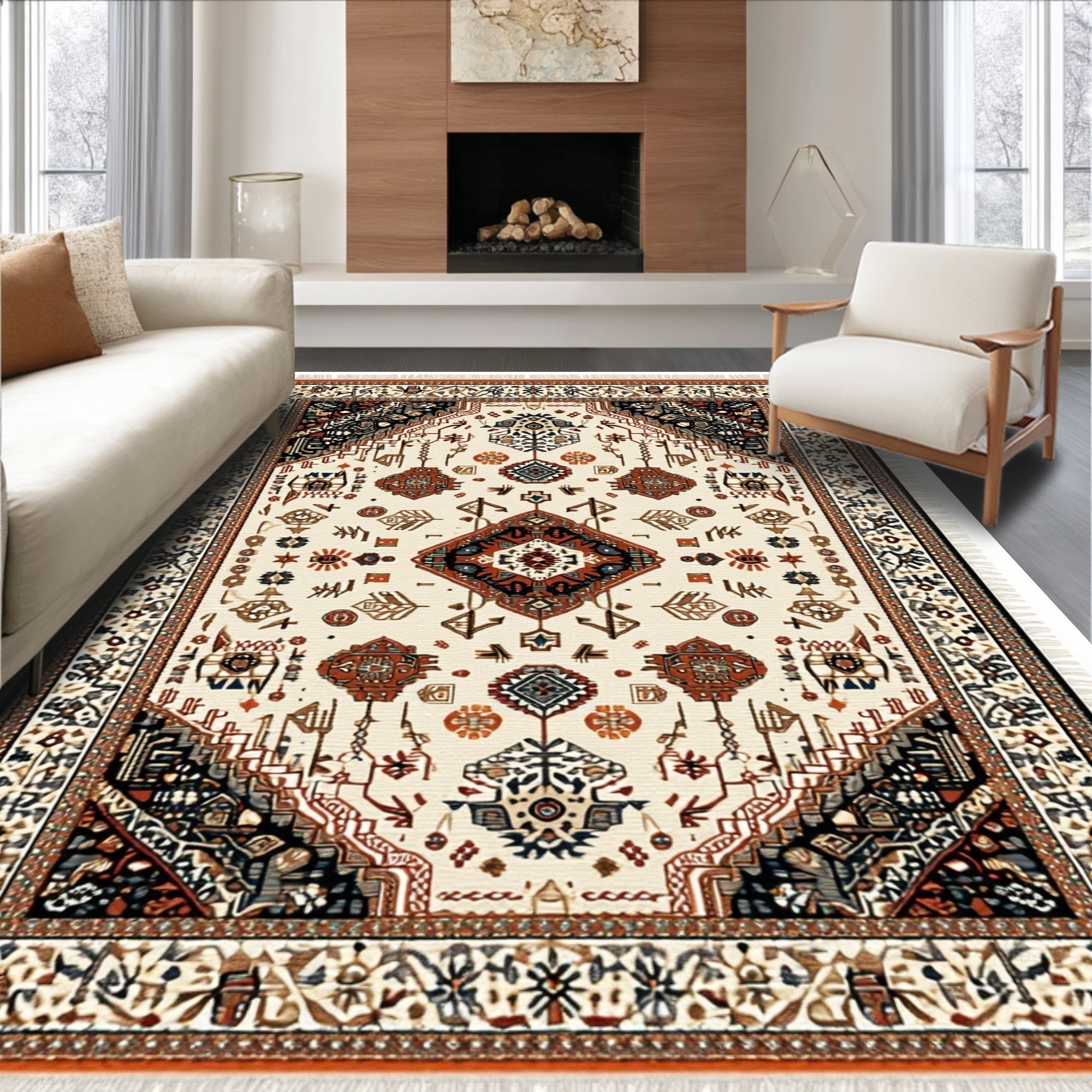 Ultra Soft Area Rug, Non Slip, Stain Resistant, Washable Area Rugs for Living Room, Bedroom, Boho Non-Shedding Living Room Rug(White) - ODIKA