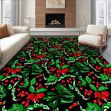 Festive Holly Leaf Shag with Interlocking Vine Motifs(Black)