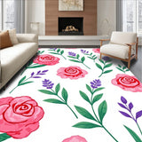 Botanical Garden Flower Design Low Pile with Anti Slip Base(Pink)