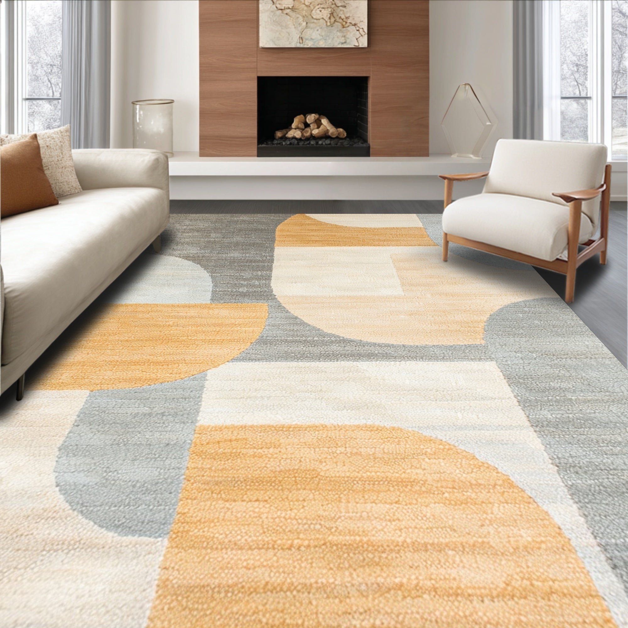 Ultra Soft Area Rug, Non Slip, Stain Resistant, Washable Area Rugs for Living Room, Bedroom, Abstract Serenity Zen Haven Rug(Beige) - ODIKA