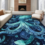 Nautical Octopus Artistry with Spiraling Tentacles and Sea Life Details(Blue)