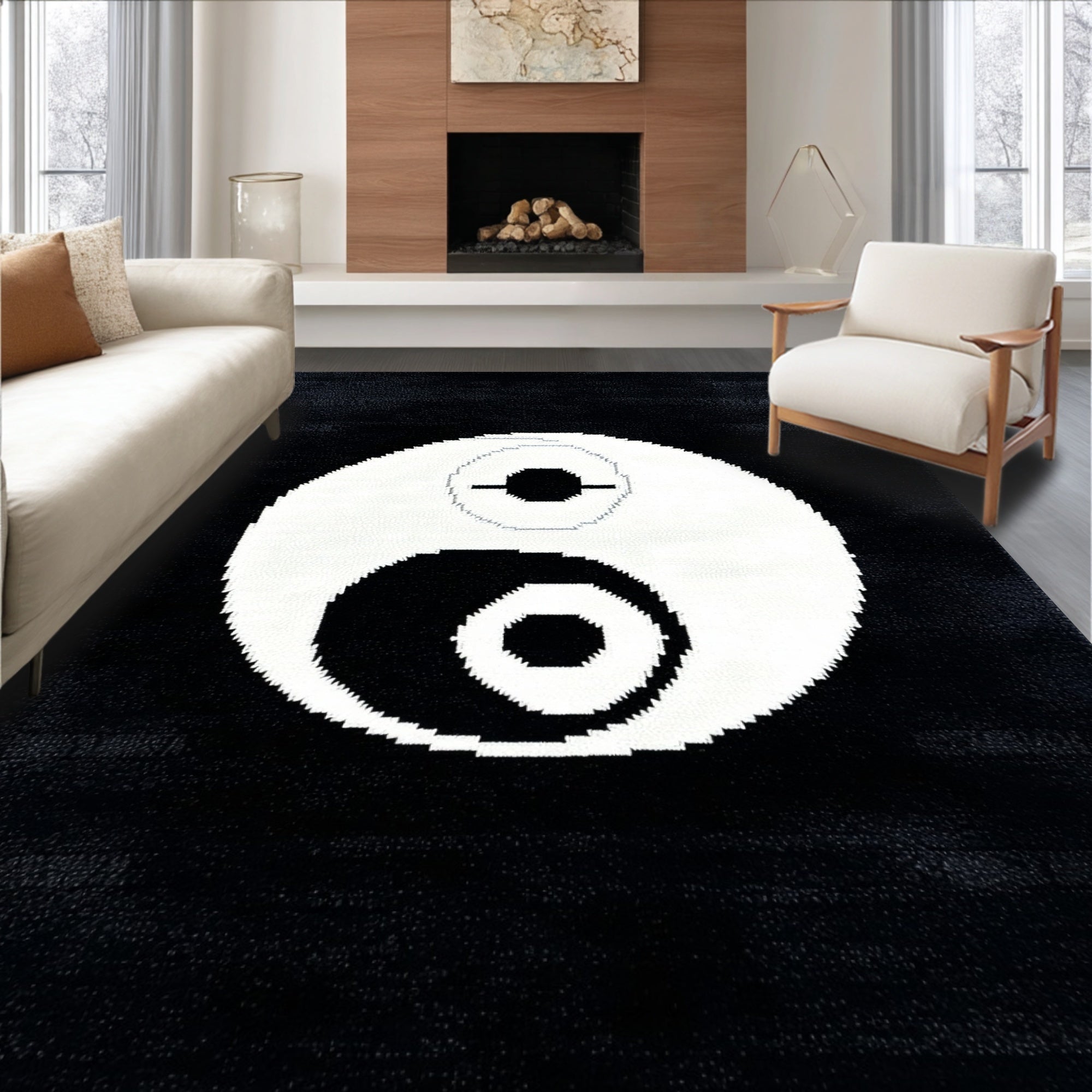 Ultra Soft Area Rug, Non Slip, Stain Resistant, Washable Area Rugs for Living Room, Bedroom, Soft Black and White Yoga Mat(Black) - ODIKA