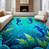 Beach Theme Seahorse Tropical Floor Runner(Blue)