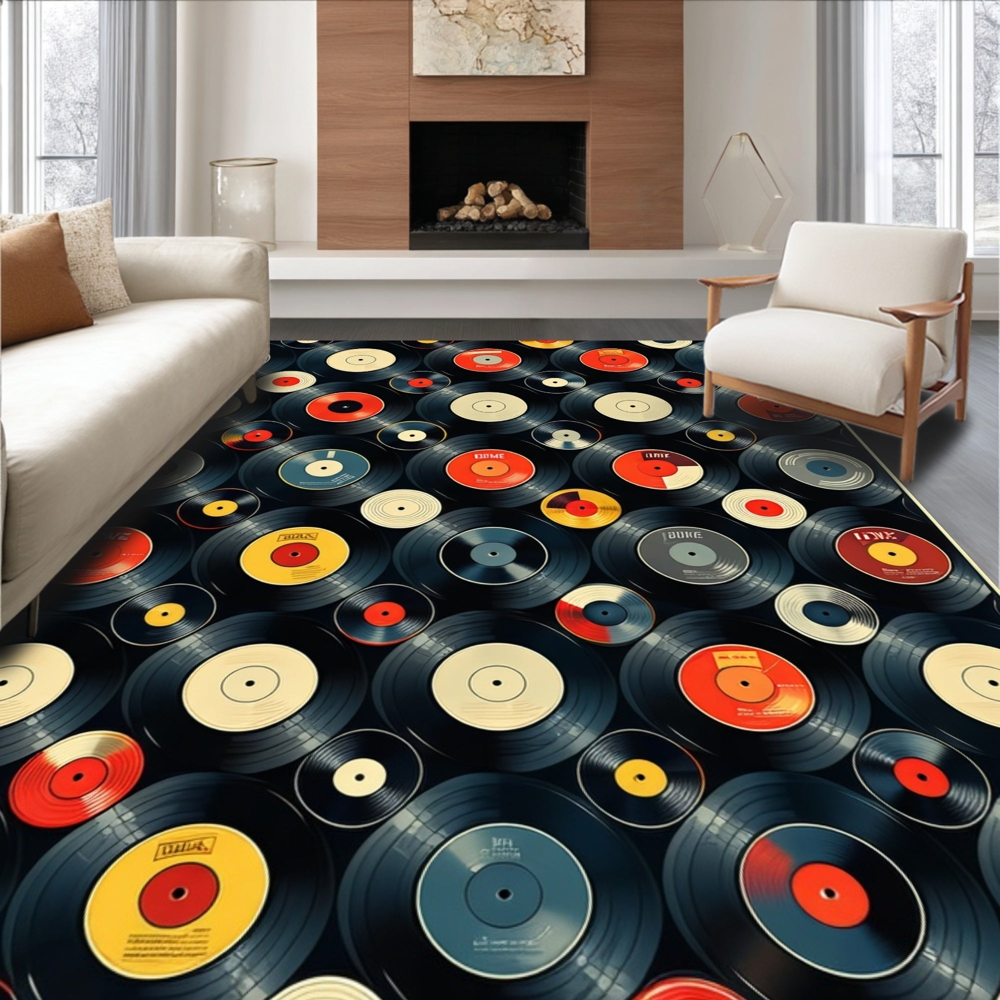 Ultra Soft Area Rug, Non Slip, Stain Resistant, Washable Area Rugs for Living Room, Bedroom, Retro Music Theme Non-Slip Bath Decor(Red) - ODIKA