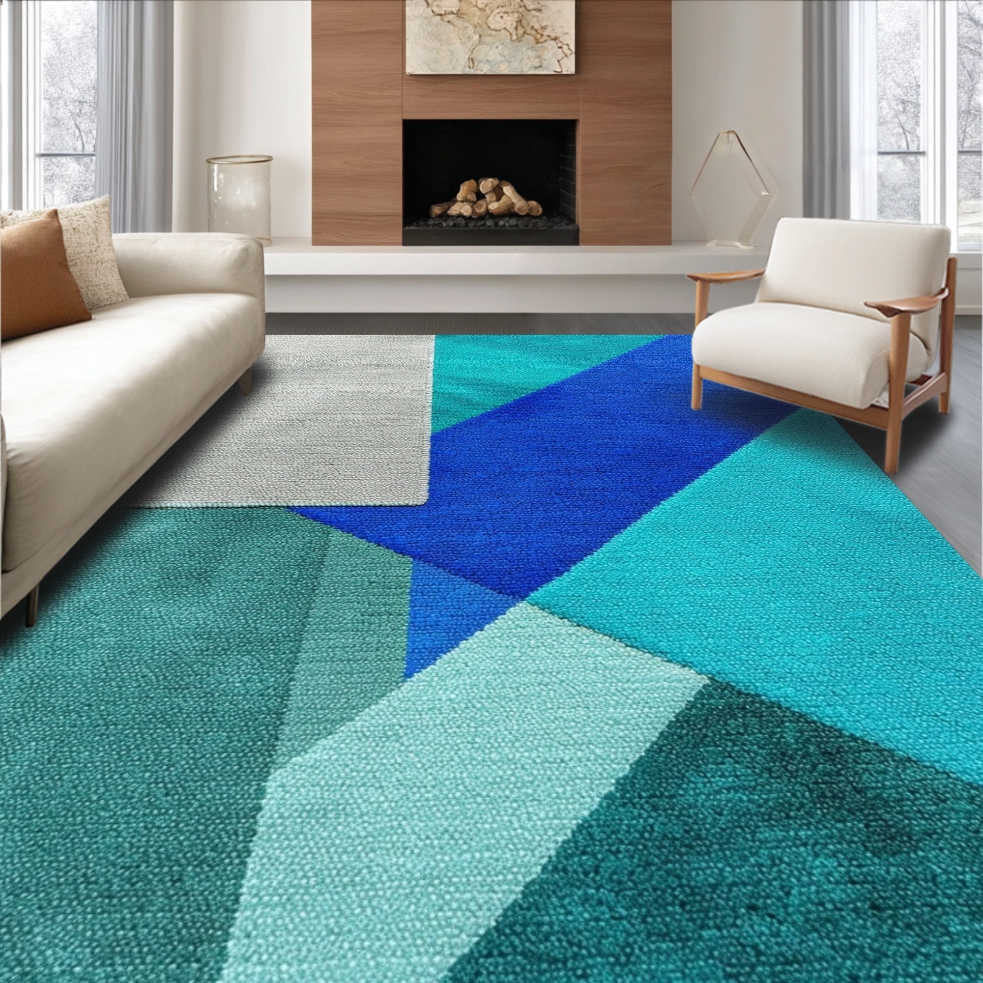Ultra Soft Area Rug, Non Slip, Stain Resistant, Washable Area Rugs for Living Room, Bedroom, Modern Abstract Stain Resistant Living Room(Blue) - ODIKA