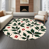 Merry Holly Berry Botanical Christmas Floor Covering with Leaf Accents(Ivory)