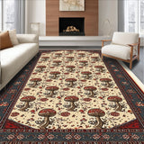 Mushroom Themed Low Profile Boho Doormat(White)