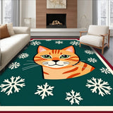 Electric Tabby Cat Portrait Decorative Floor with Snowflake Accents(Orange)