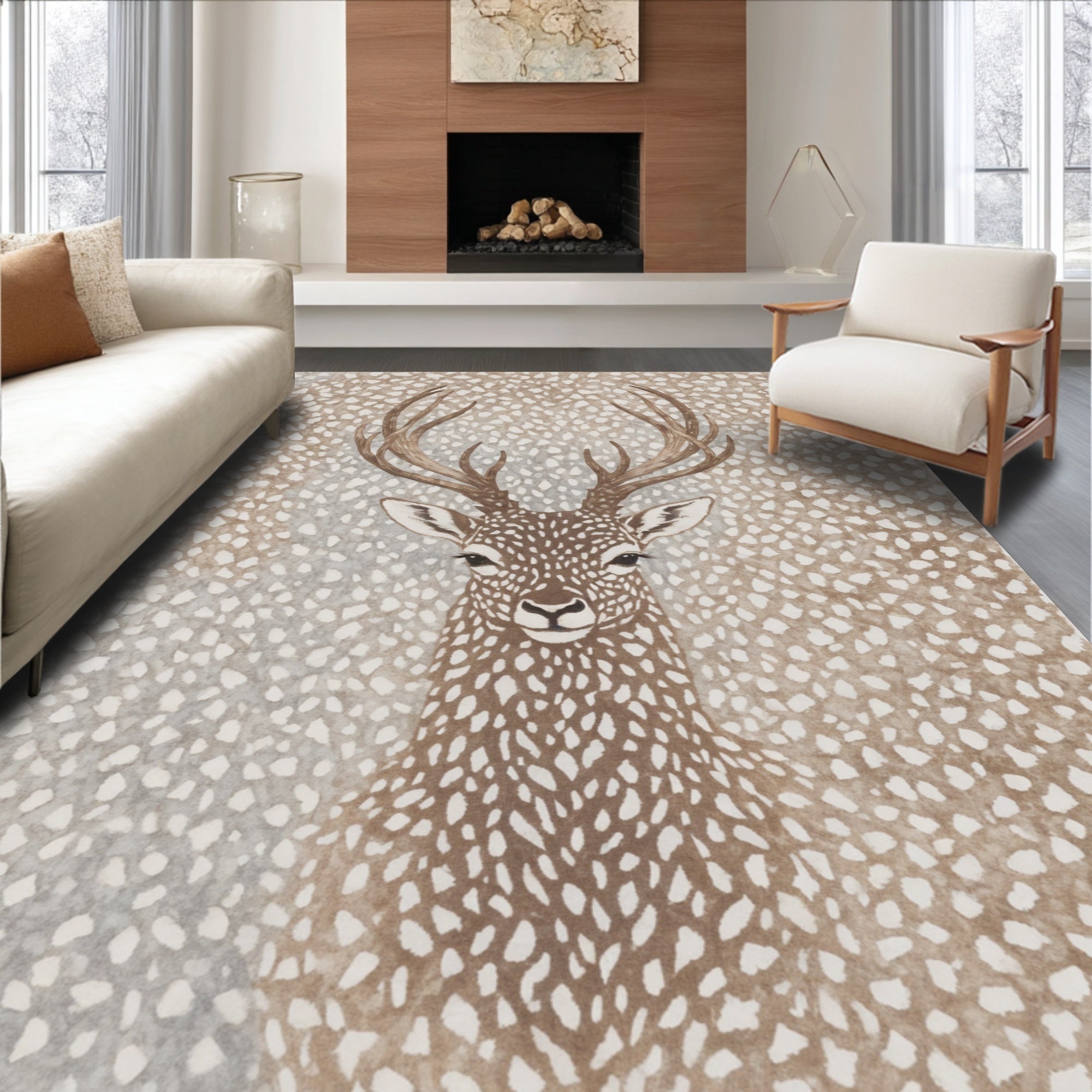 Ultra Soft Area Rug, Non Slip, Stain Resistant, Washable Area Rugs for Living Room, Bedroom, Antelope Print Neutral(Beige) - ODIKA