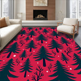 Winter Wonderland Pine Tree Forest Design Plush Holiday Throw(Red)