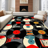 Round Vinyl Record Floor Mat Decor(Black)