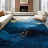 Abstract Carpet Deep Blue Gradient Gold Brushstroke(Blue)