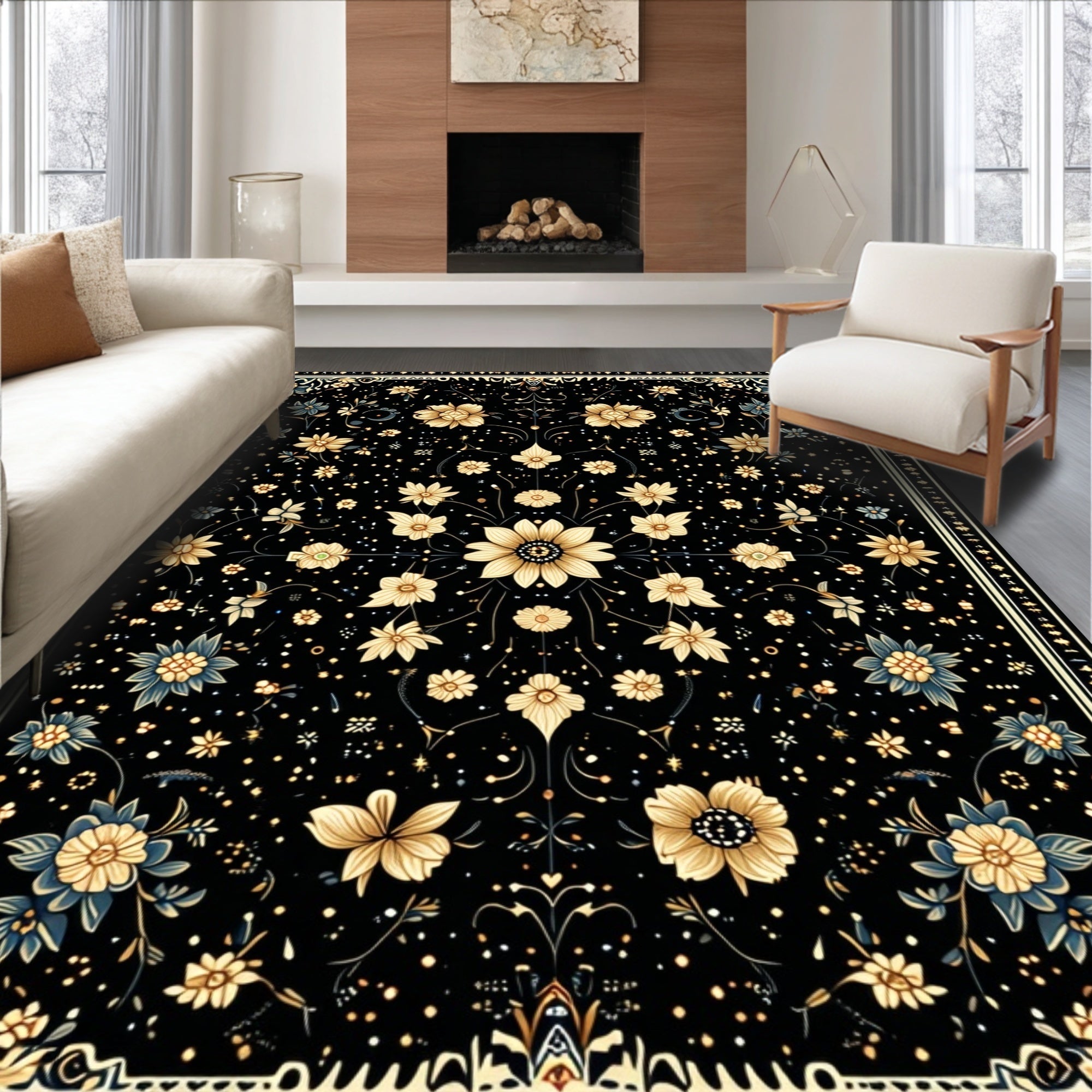 Ultra Soft Area Rug, Non Slip, Stain Resistant, Washable Area Rugs for Living Room, Bedroom, Vintage Celestial Moth(Black) - ODIKA