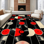 Ultra Soft Area Rug, Non Slip, Stain Resistant, Washable Area Rugs for Living Room, Bedroom, Music Record Vinyl Round(Black) - ODIKA