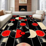 Ultra Soft Area Rug, Non Slip, Stain Resistant, Washable Area Rugs for Living Room, Bedroom, Music Record Vinyl Round(Black) - ODIKA