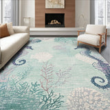 Marine Life Inspired Plush Bedside with Stylized Seahorse and Shell Motifs(Blue)