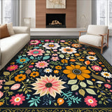Ultra Soft Area Rug, Non Slip, Stain Resistant, Washable Area Rugs for Living Room, Bedroom, Floral Fantasy Low Pile(Black) - ODIKA