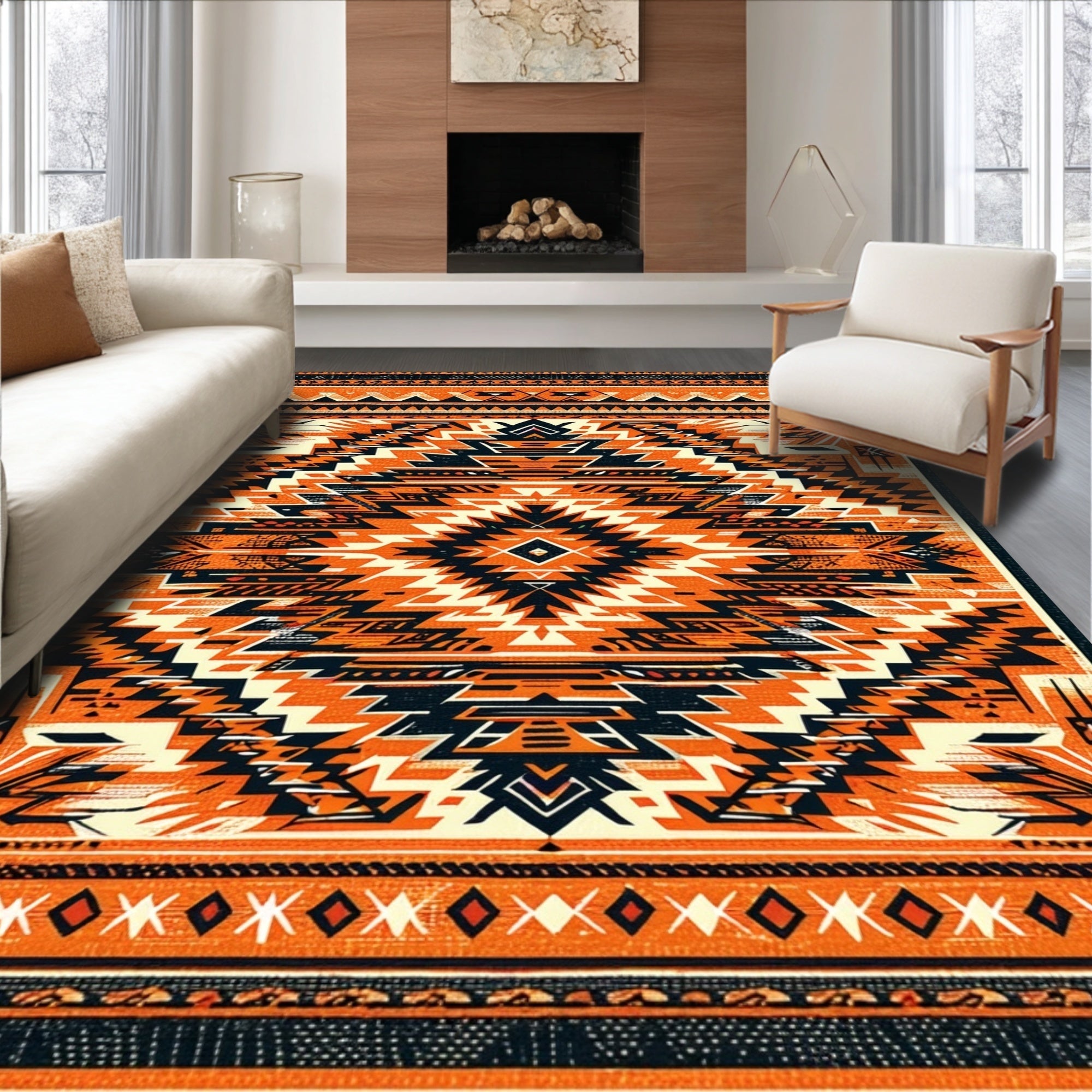 Ultra Soft Area Rug, Non Slip, Stain Resistant, Washable Area Rugs for Living Room, Bedroom, Boho Geometric Stain Resistant Living Room(Orange) - ODIKA