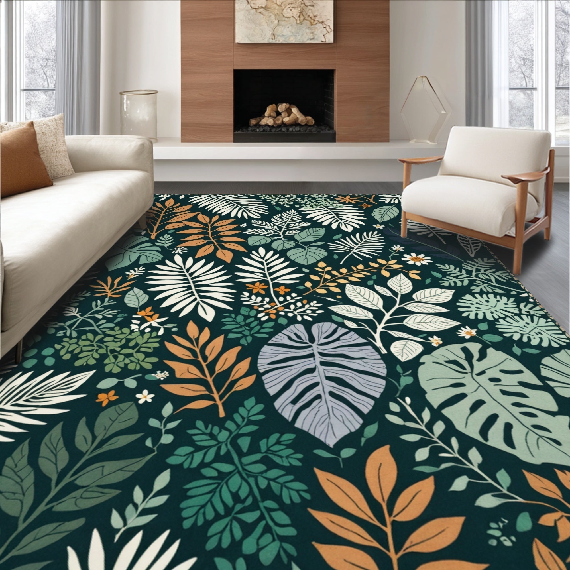 Ultra Soft Area Rug, Non Slip, Stain Resistant, Washable Area Rugs for Living Room, Bedroom, Jungle Print Nursery(Green) - ODIKA