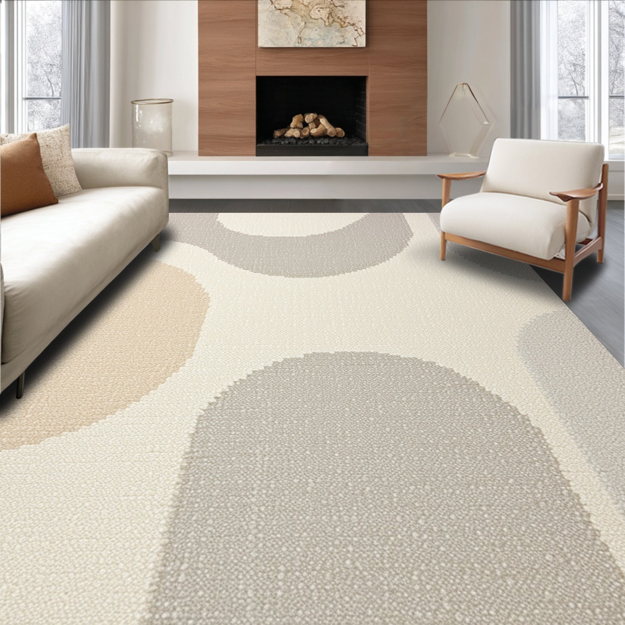 Ultra Soft Area Rug, Non Slip, Stain Resistant, Washable Area Rugs for Living Room, Bedroom, Modern Ivory Handmade Wool Living Room(Beige) - ODIKA