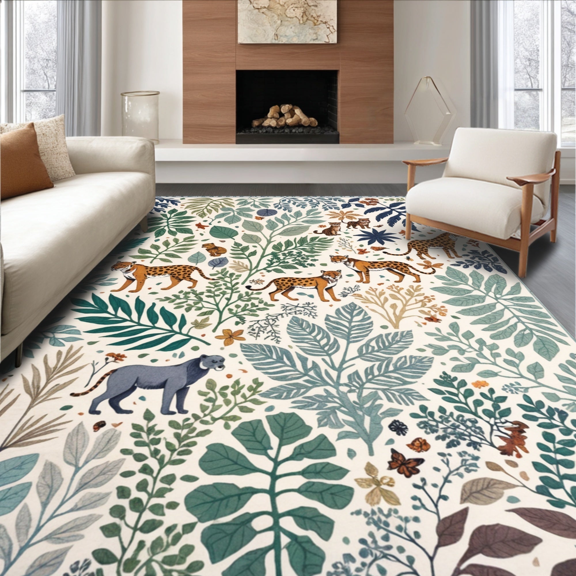 Ultra Soft Area Rug, Non Slip, Stain Resistant, Washable Area Rugs for Living Room, Bedroom, Soft Modern Jungle Print Nursery Rug(Ivory) - ODIKA