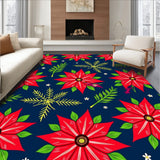 Classic Christmas Botanical Print Showcasing Poinsettias and Evergreen Sprigs(Red)