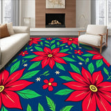 Christmas Poinsettia Floral Doormat Seasonal Botanical Entry(Red)