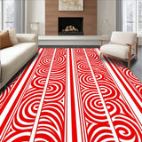 Cane Stripe Swirl Motif Decorative Floor Covering(Red)