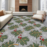 Festive Pine Wreath Motif with Berries and Delicate Snowflake Accents(Green)