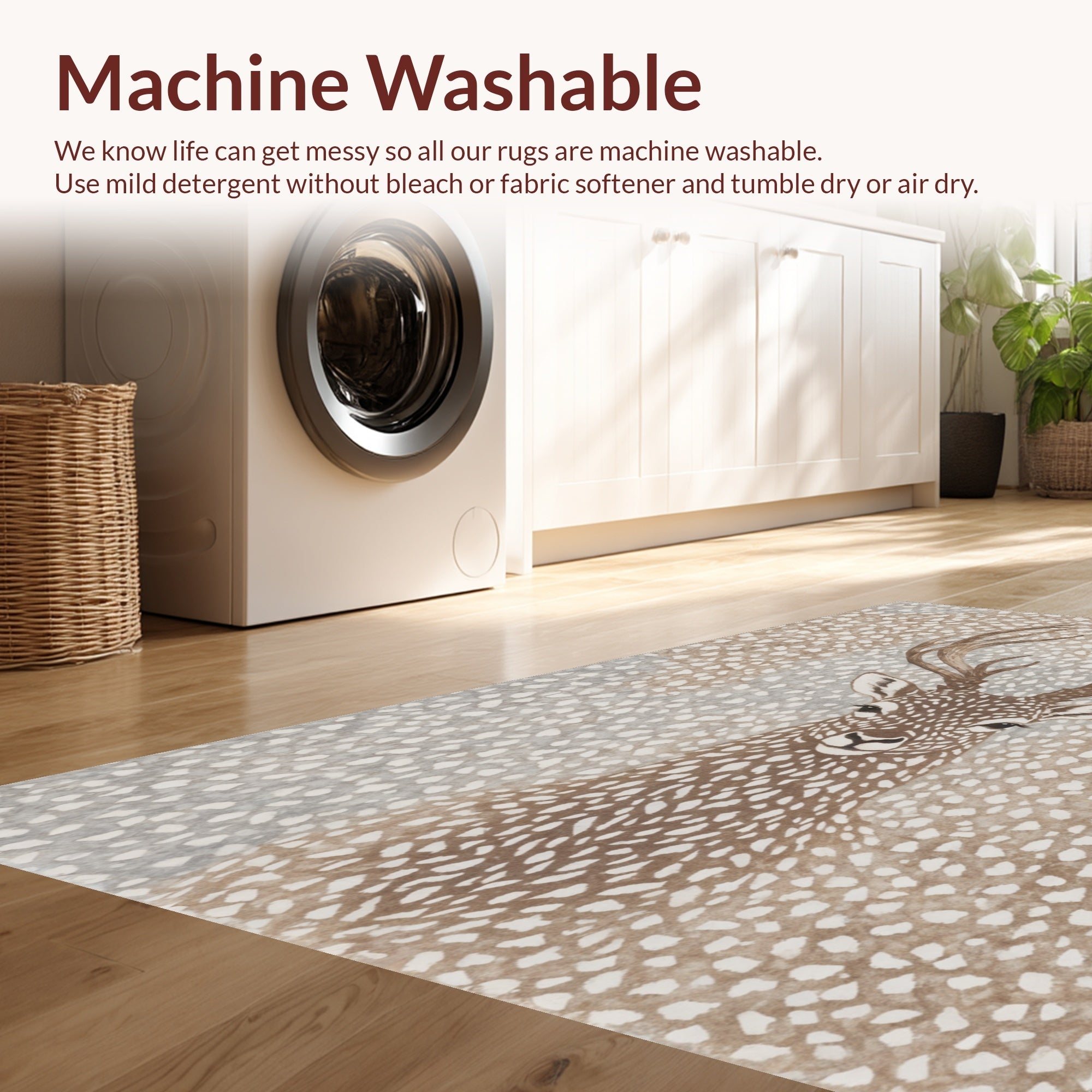 Ultra Soft Area Rug, Non Slip, Stain Resistant, Washable Area Rugs for Living Room, Bedroom, Antelope Print Neutral(Beige) - ODIKA
