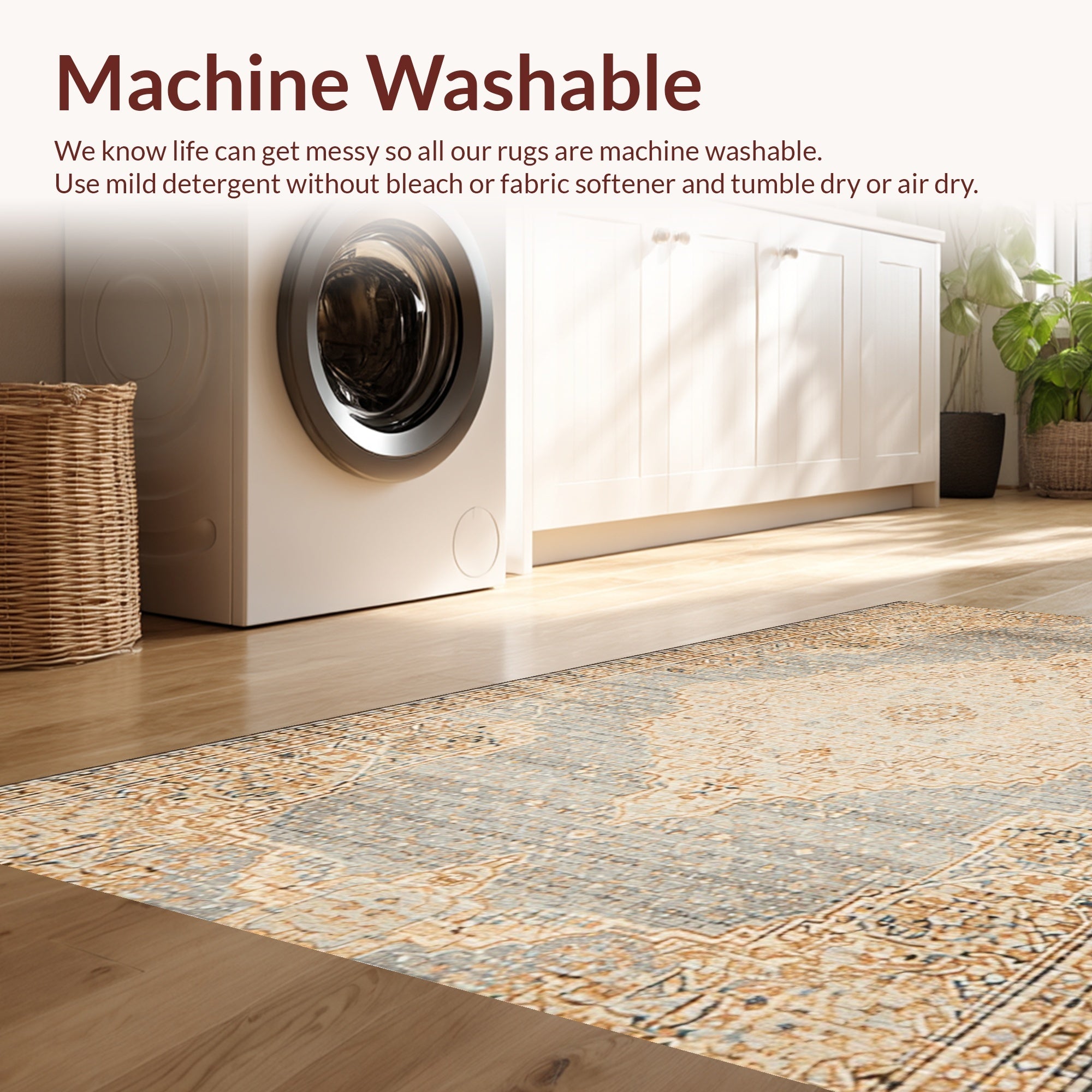 Ultra Soft Area Rug, Non Slip, Stain Resistant, Washable Area Rugs for Living Room, Bedroom, Handmade Distressed Wool Viscose(Beige) - ODIKA